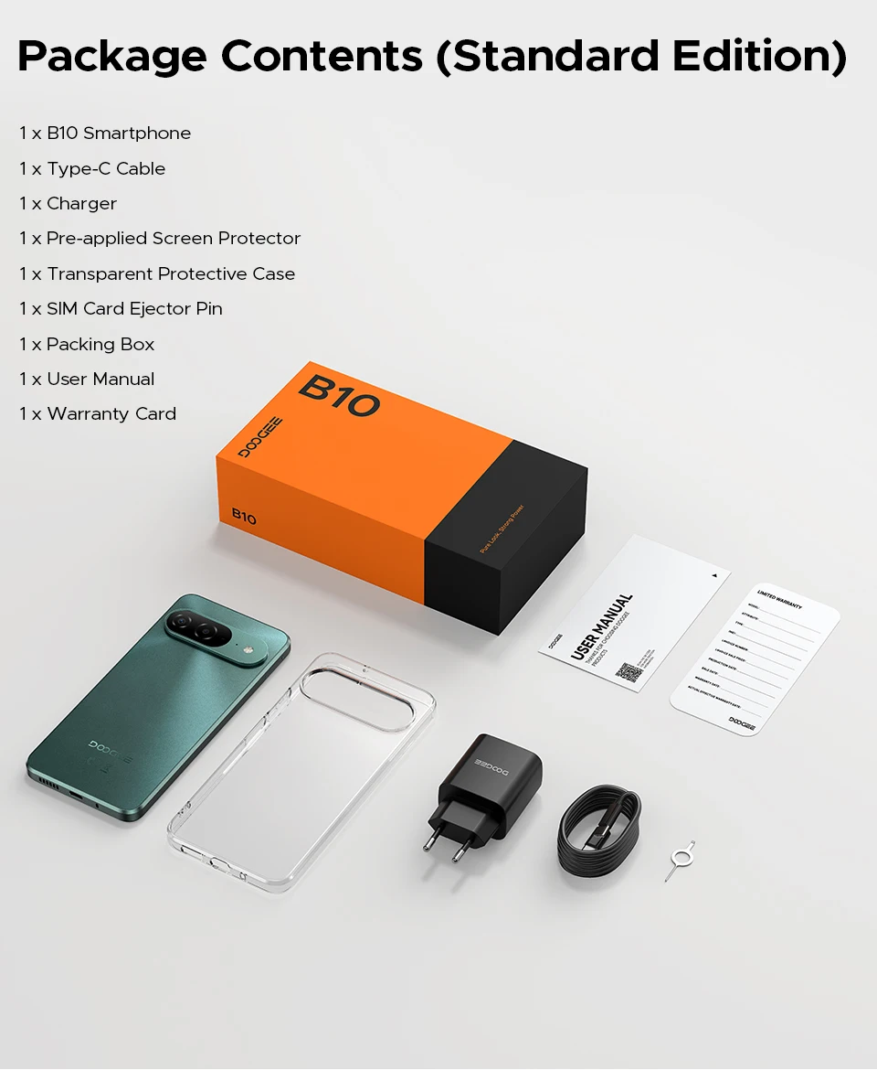 Global Version DOOGEE B10 Smartphone Android 16 48GB+256GB IP68 / IP69K Helio G100 7600mAh Large Battery 64MP Camera Cell Phone