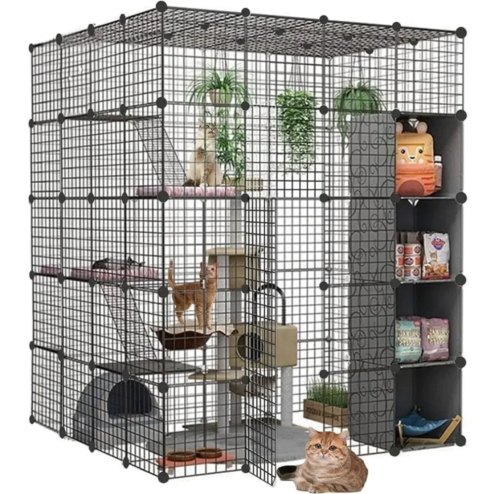 

Door for Cats Cat Cage Large DIY Indoor Pet Home Small Animal House Detachable Playpen With 3 Doors 5 Tiers for 1-5 Cat Network