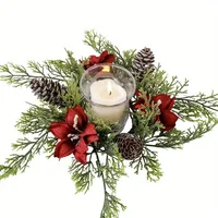 Gorgeous Holiday Candle Holder with Stunning Floral Wreath Perfect for Christmas Decorations and Table Centerpieces 5