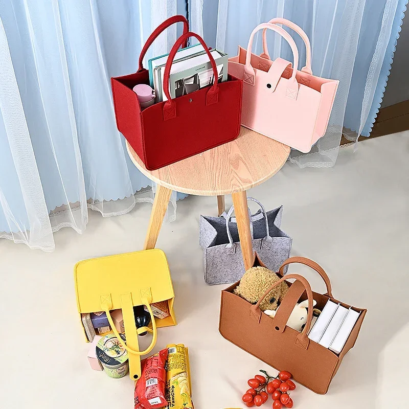 Cestos Para Leña Bolsa De Compras De Fieltro Reutilizable - Plegable Con Asa Larga Y Bolsillo Interior, Ideal Para Picnic Y Compras Saco Papa Noel