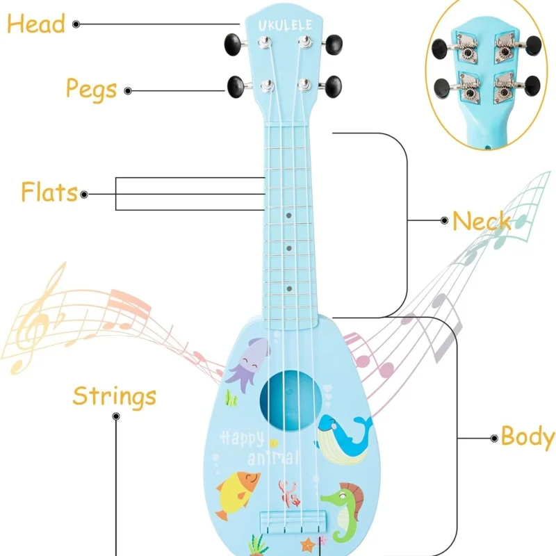 Toddler Ukulele Guitar Toy,Early Education Musical Instruments 4 Strings Mini Guitar Learning Toys Parent-Child Interactive Toys 4