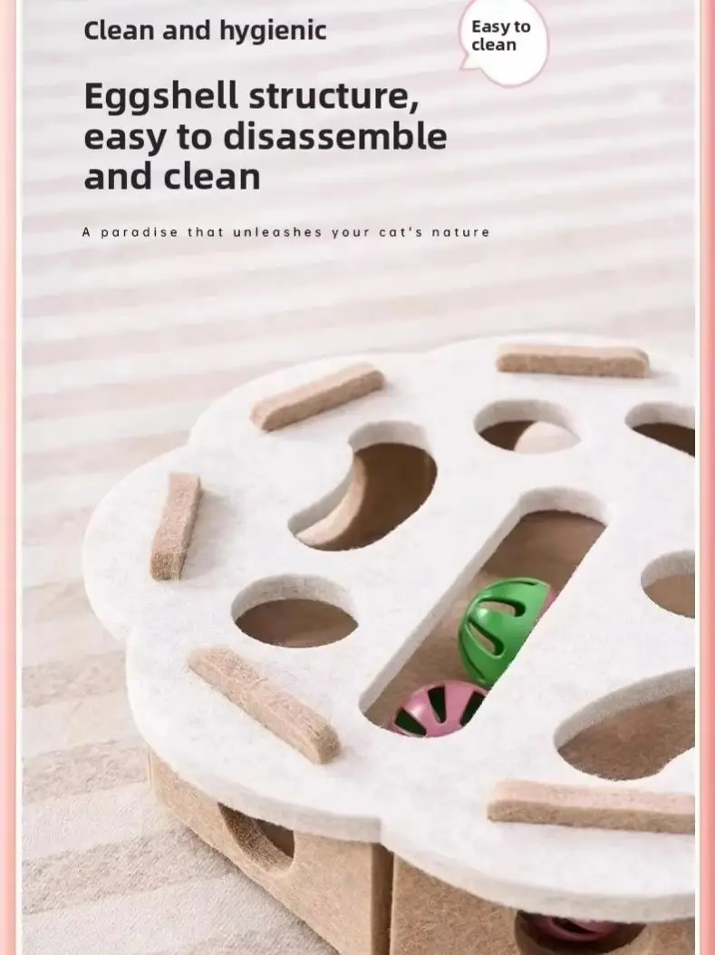 Interactive Cat Puzzle Toy With Bell Balls And Scratch Resistant Felt_voghion.com