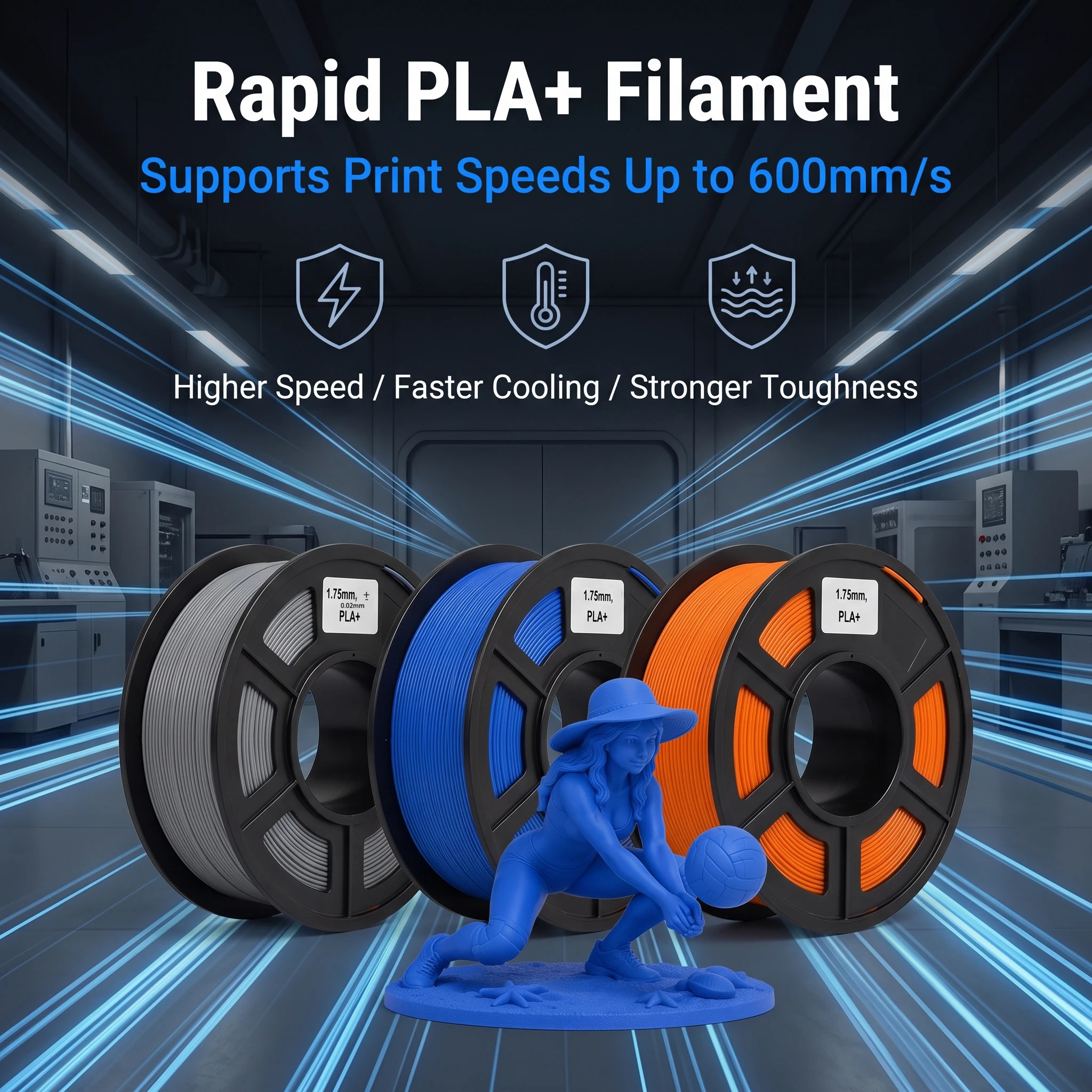 1.75mm PLA 플러스 필라멘트 고속 600mm s ±0.02mm FDM 3D 프린터용 커피 블루 오렌지 옐로우 0.55lb 스풀 총 1kg
