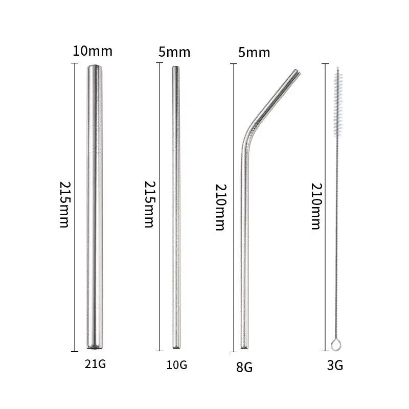 Stainless Steel Reusable Drinking Straws with Cleaning Brush Set - 4 Pack