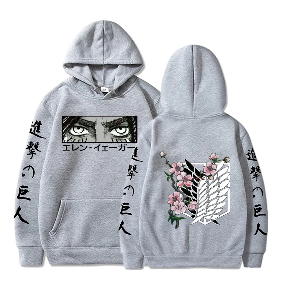 Fashion Anime Attack on Titan Eren Yeager Eyes Print Long Sleeve Hoodies Harajuku Cartoon Winter Casual Women Men Sweatshirts 2