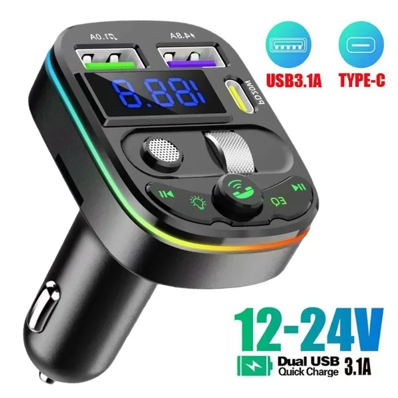 

Car Bluetooth Receiver WQ28 5.0 FM Transmitter Dual USB Car Charger 3.1A Support U Disk MP3 Modulator Music Player