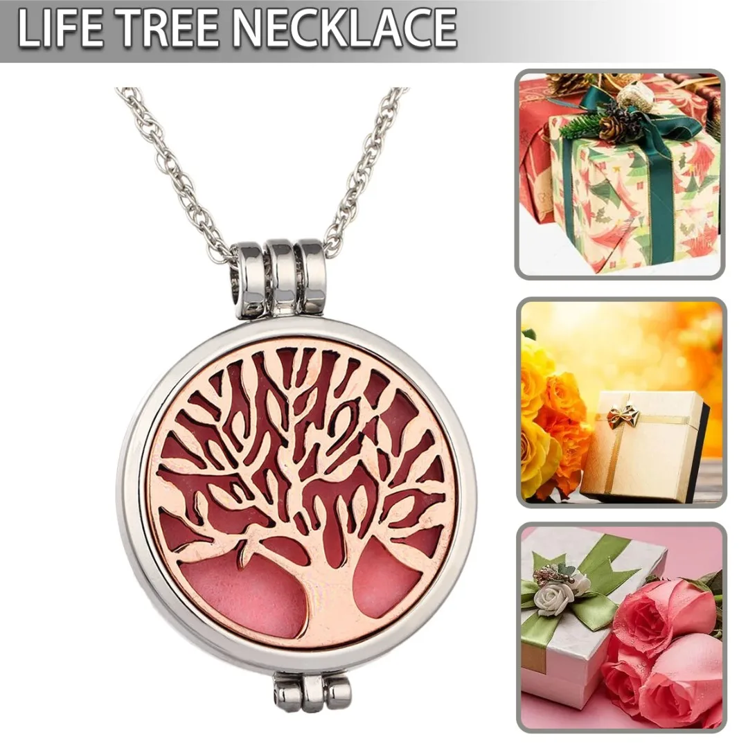 Aromatherapy Necklace Tree Of Life Diffuser Jewelry Vintage Open Locket Pendant Essential Oil