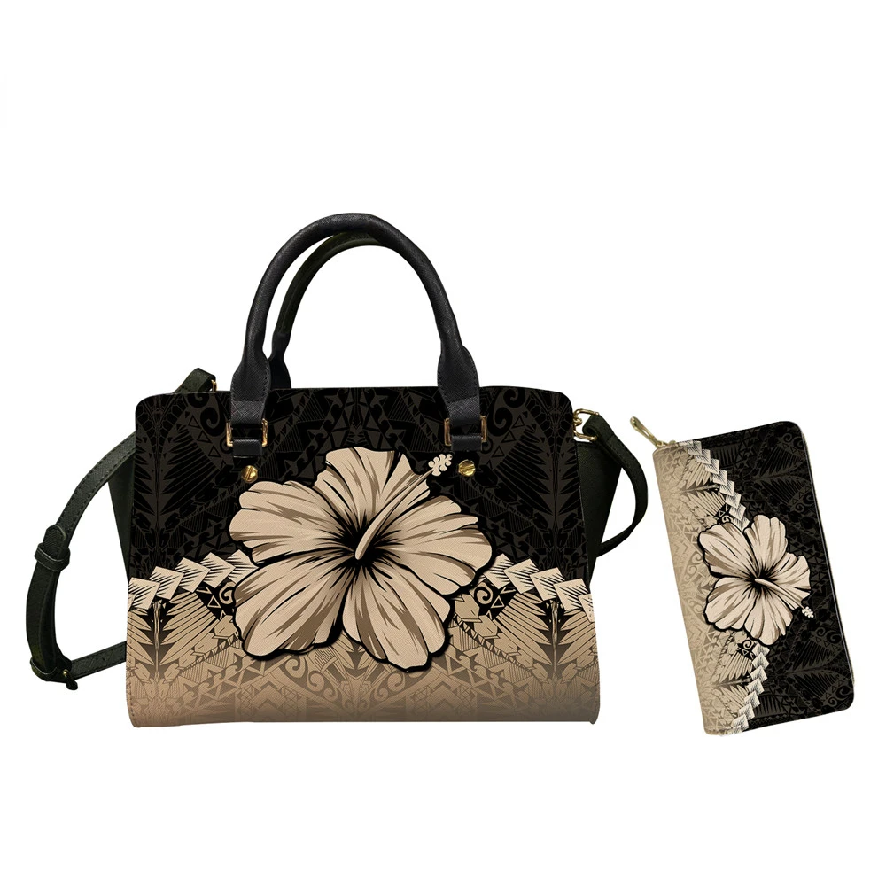

Dropshipping Custom Women Bag Casual Leather Handbag for Female Polynesian Tribal Hibiscus Pattern Printed Lady Totes Sac A Mian
