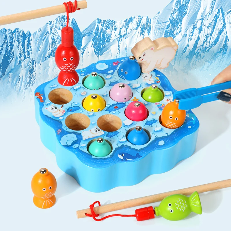 

Wooden Baby Magnetic Polar Bear Fishing Children'S Multifunctional Toys Toddler Educational Fishing Toys