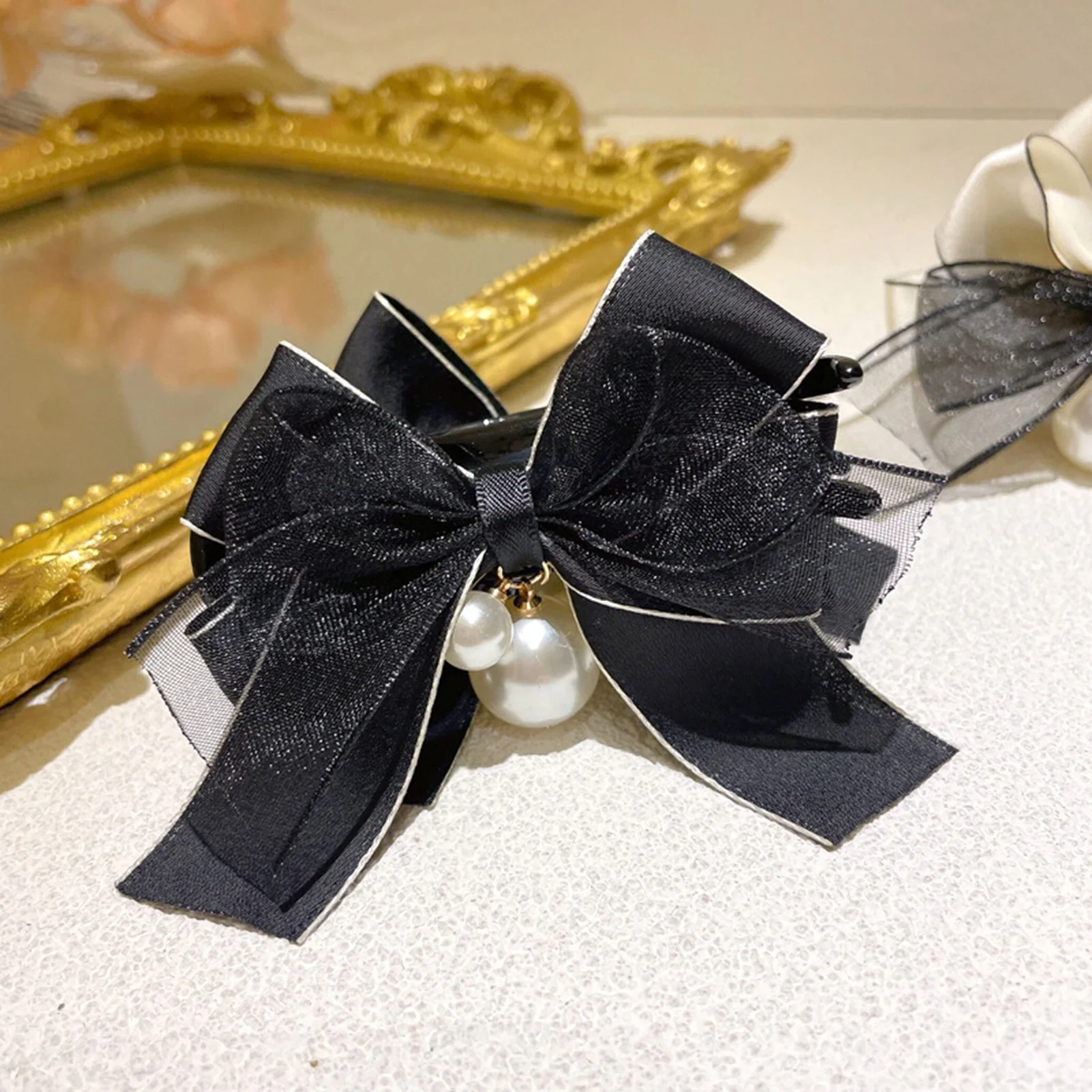 Koreanischen Stil Bowknot Haar Klaue Mode Gaze Satin Quaste Haar Clip Für Frauen Sanfte Vintage Große Schleife Haar Klaue Mädchen Haarnadeln – Detail 5