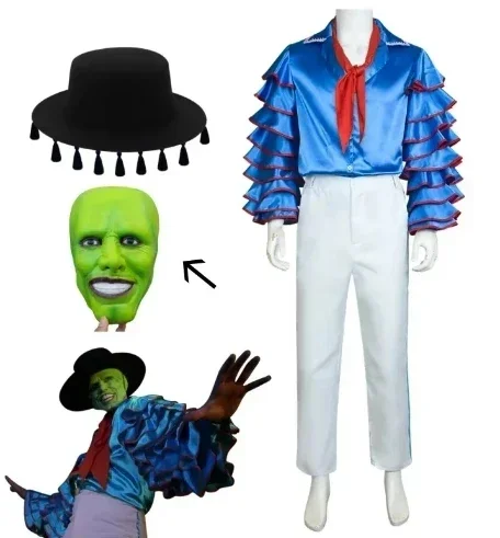 The Mask Jim Carrey Stanley Ipkiss Blue Outfit Party Carnival Halloween Cosplay Costume