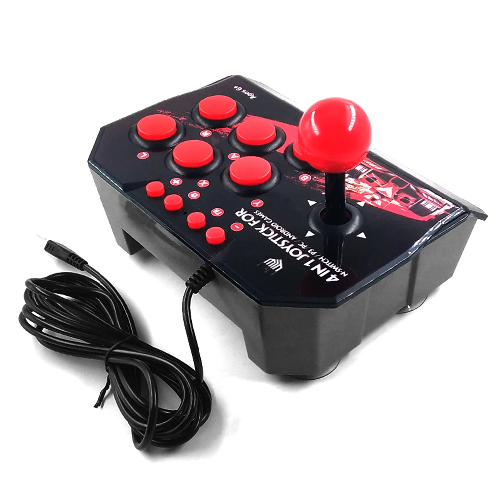 for PS3/Switch/PC/Android Retro Arcade Station TURBO Games Console Rocker Fighting 4 In 1 USB Wired Controller Game Joystick