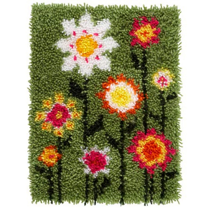 Latch Hook Rug Kits For Kids Adults Printed Flower Crocheting Embroidery Set Handmade Cushion 20.4 X 14.9Inch