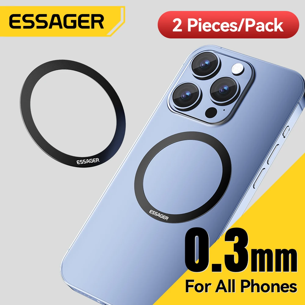 Essager 2PCS Magnetic Metal Ring for iPhone Pro Max Plus MagSafe Magnet for Samsung Xiaomi Wireless Charging Plate