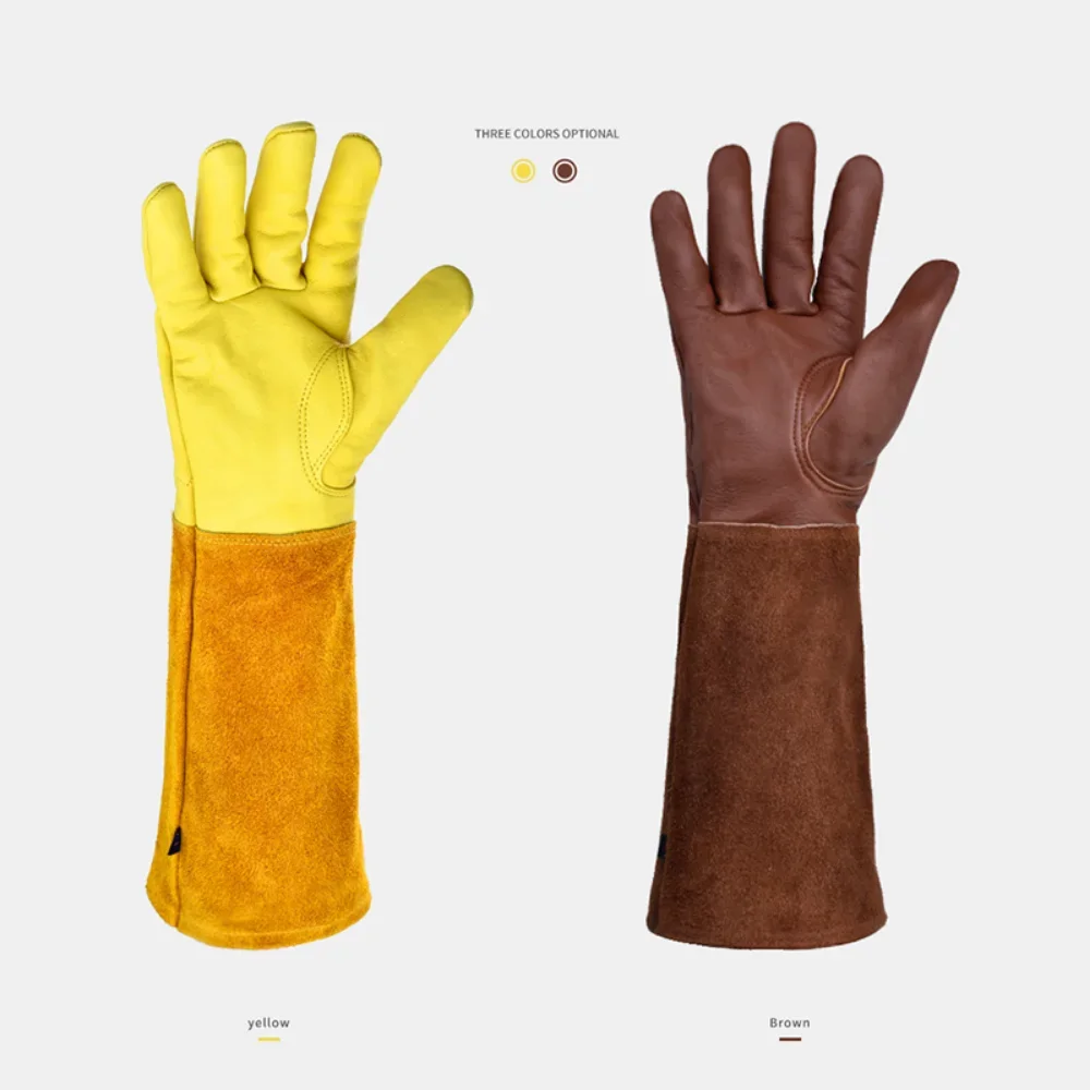 Deerskin Long Tube Gardening Gloves Rose Pruning Thorn-resistant Long Leather Gloves Work Welding Protective Garden