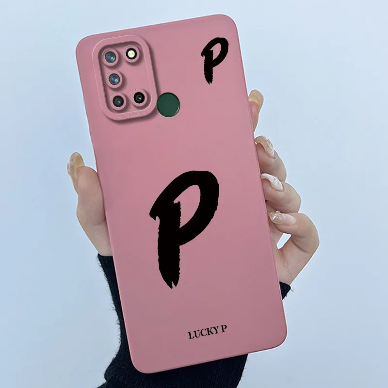 Lucky Initial Letter Silicone Matte Soft Shockproof Bumper Phone Case Cover