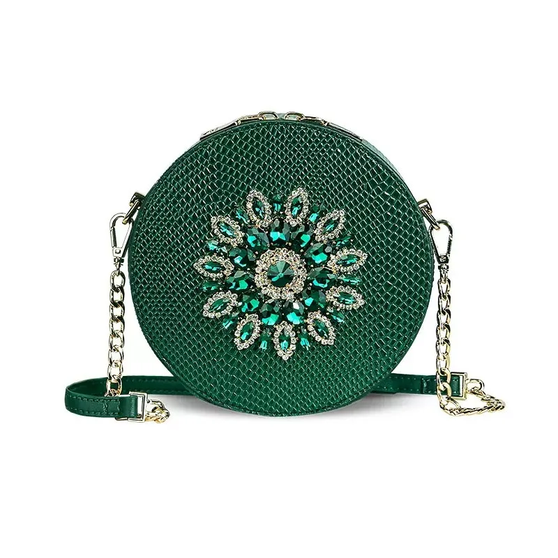

Unique Design Lady Round Bag 2023 New Versatile Diamond Inlaid Genuine Leather Women's Bag Chain Shoulder Crossbody Bag 50