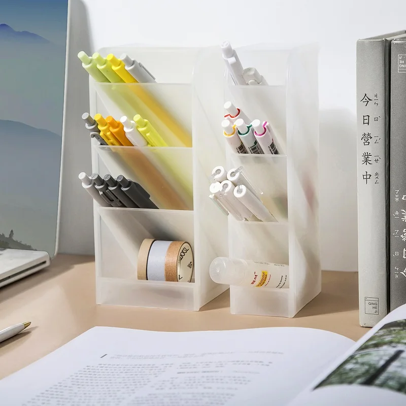 Desktop Organizer Pen Pencil Makeup Brush Storage Box 4 Grid