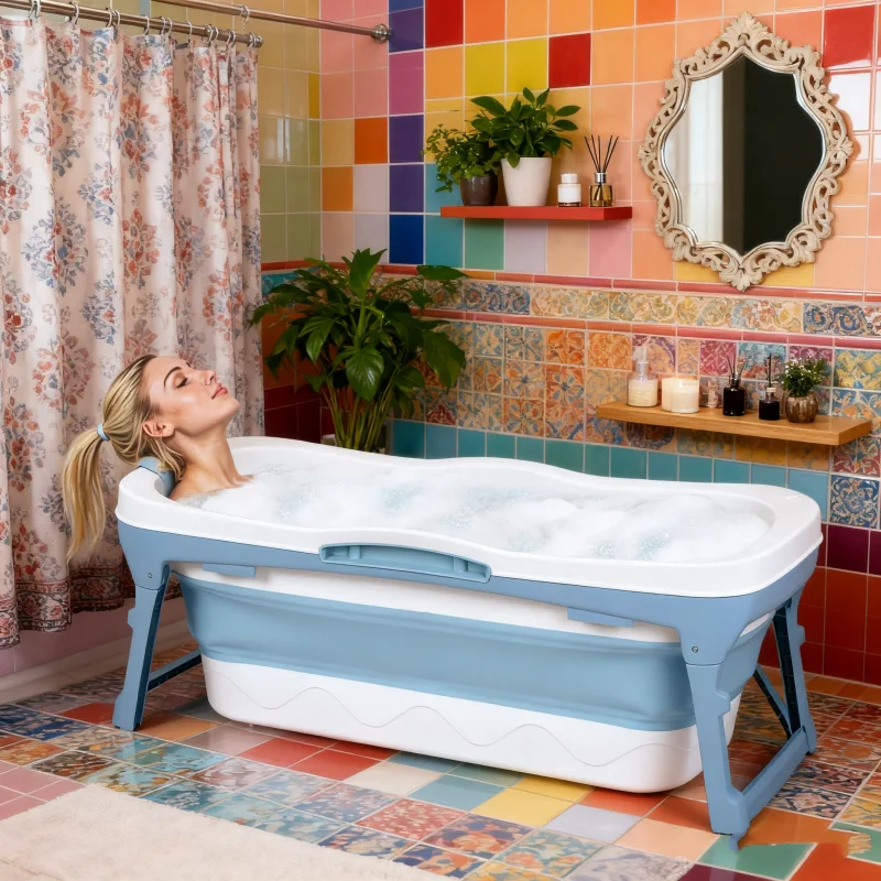 Comfortable Full-body Bathtubs Adult Home Folding Bathtubs Portable Bath Bucket Thickened Plastic Bath Barrel with Armrests