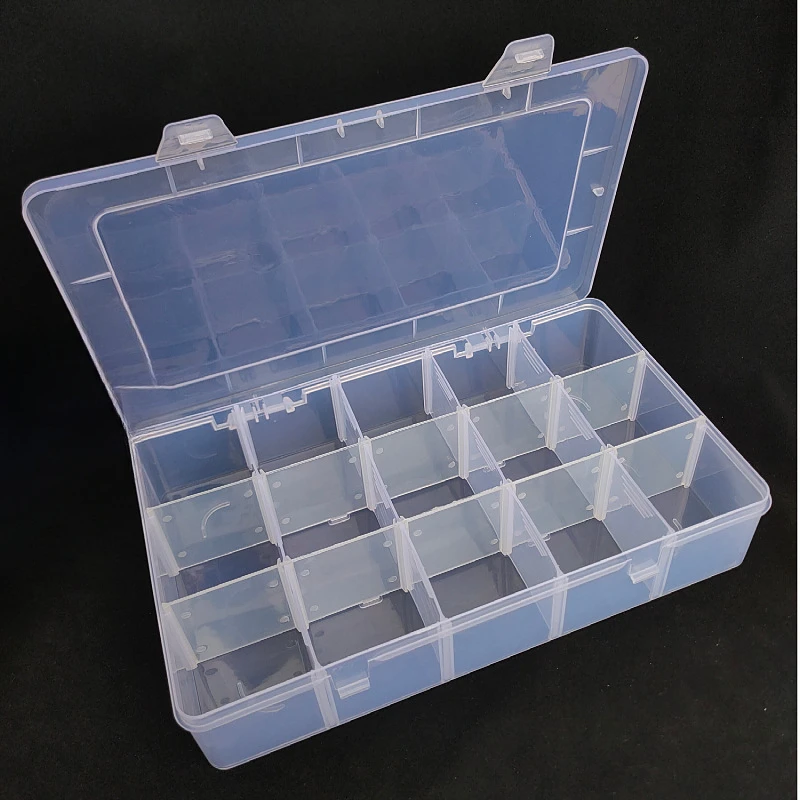 15-Grid Adjustable Plastic Organizer Box, Removable Dividers