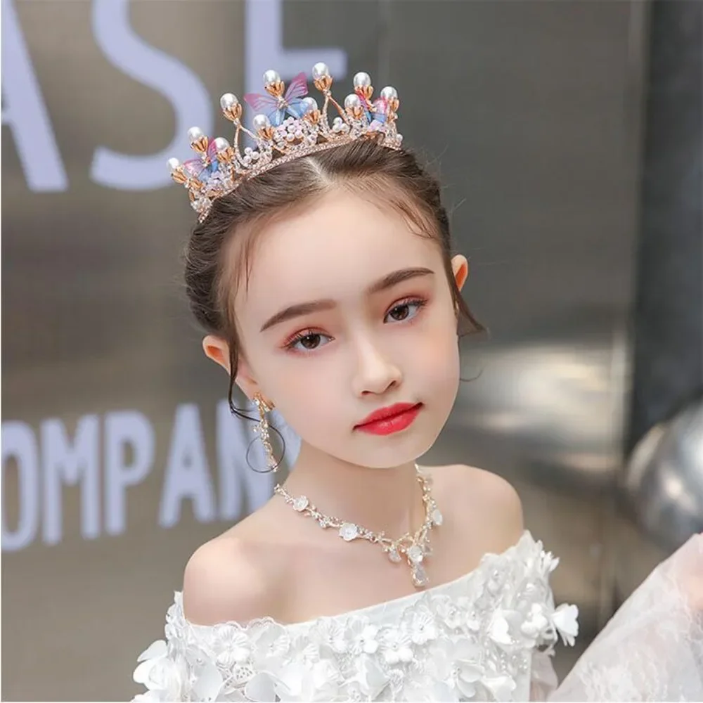 Cristal Pérola Princesa Coroa para Meninas, Artesanal De Strass Tiaras, Aniversário, Festa De Casamento, Faixa De Cabelo, Decoração Borboleta, Presentes Festivos