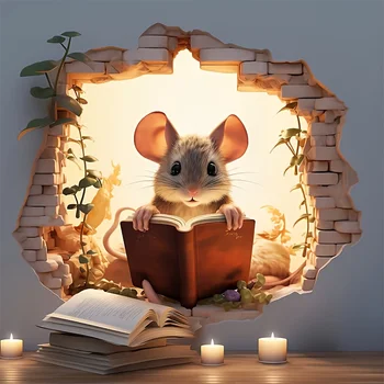 3D Reading Mouse Wall Sticker 1