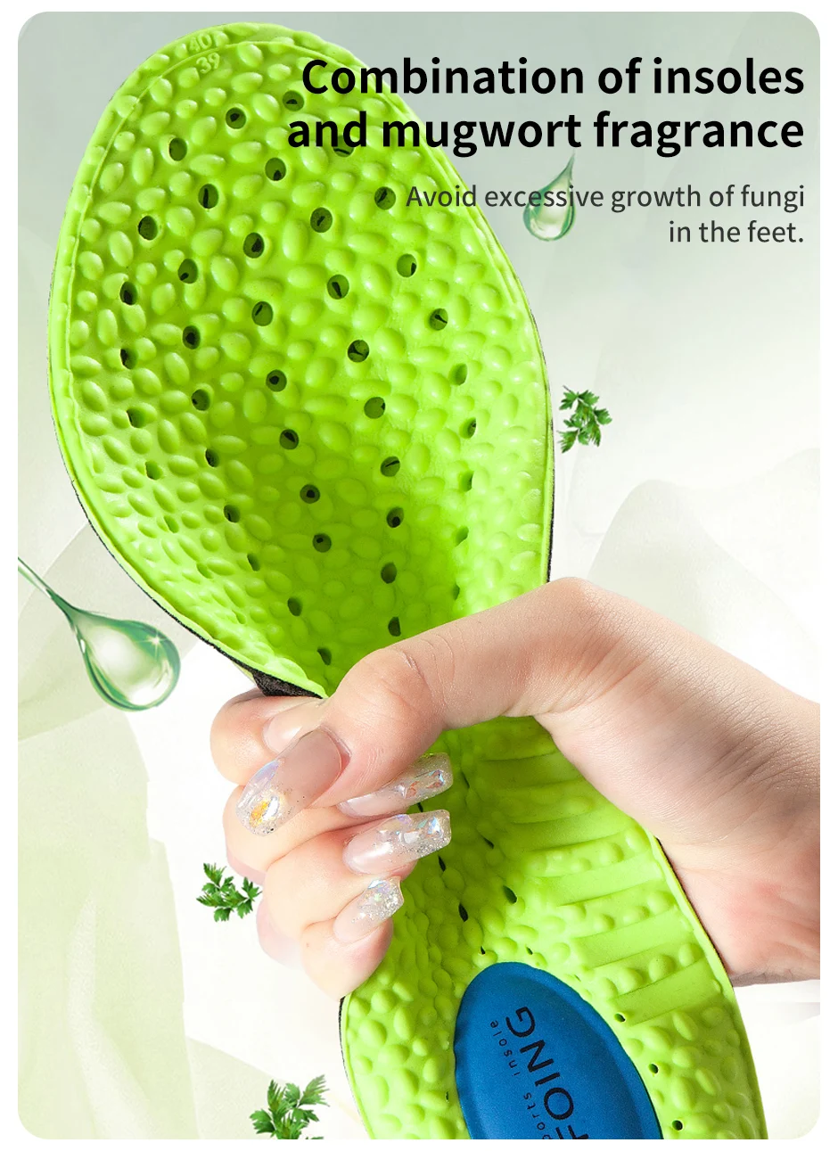 Sport Stoßdämpfung Einlegesohle Grün PU Memory Foam Atmungsaktive Arch Support Orthopädische Schuhe Pad Männer Frauen Fußpflege Schuhe Pad – Detail 6