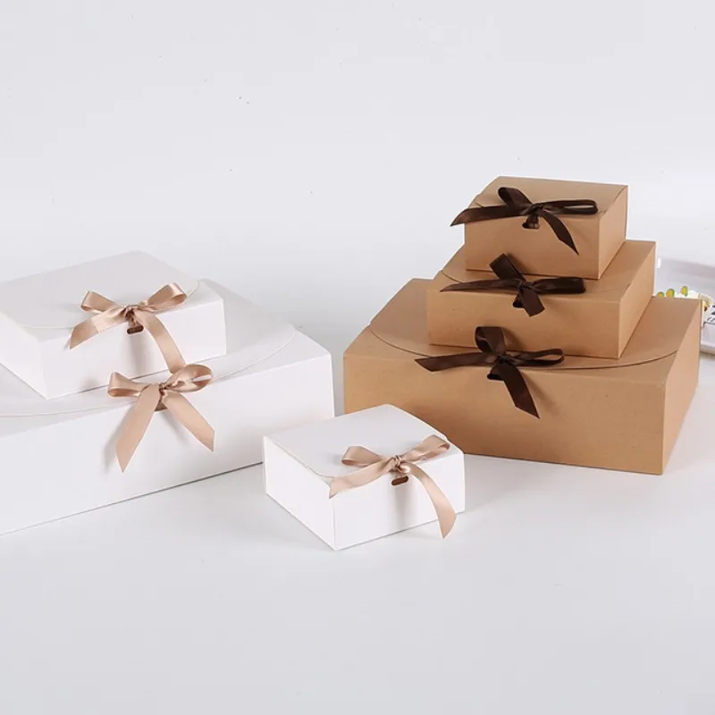 

10Pcs Square Kraft Paper Box Mutli Size Paper Gifts Boxes Fashion Valentine'S Day Gift Package Box With Ribbons Party Suppiles