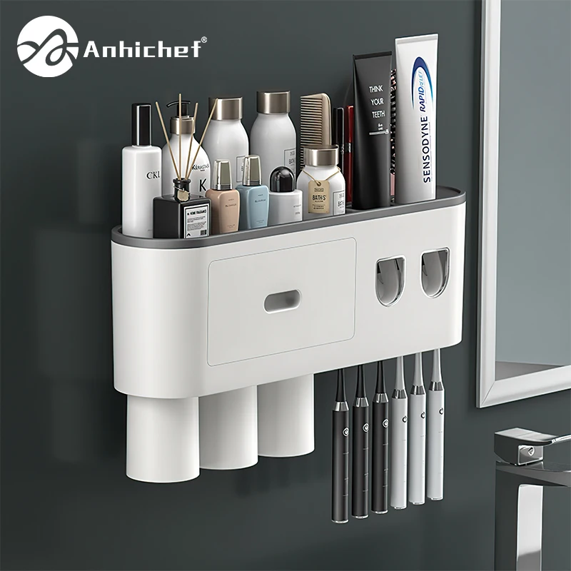 Bathroom Magnetic Adsorption Inverted Toothbrush Holder Wall -Automatic Toothpaste Squeezer Storage Rack Bathroom Accessories