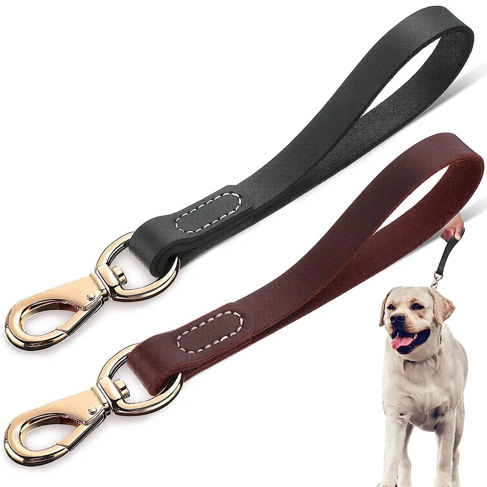 

Genuine Leather Short Dog Leash 30cm Short Dog Traffic Lead Leash for Large Medium Dogs Pet Training Walking Leash for Big Dogs