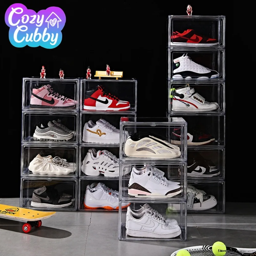 CC Shoe Box Transparent 6pcs/Set Household Thickened Stackable Dustproof Shoes Display Cabinet Organizer Simple Shoe Storage Box shoe cabinet shoe organizer