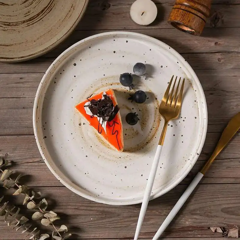 Japanese Ceramic Dinner Plate Steak Food Tray Tableware Straight Edge Flat Plate Salad Pasta Dish Dinnerware