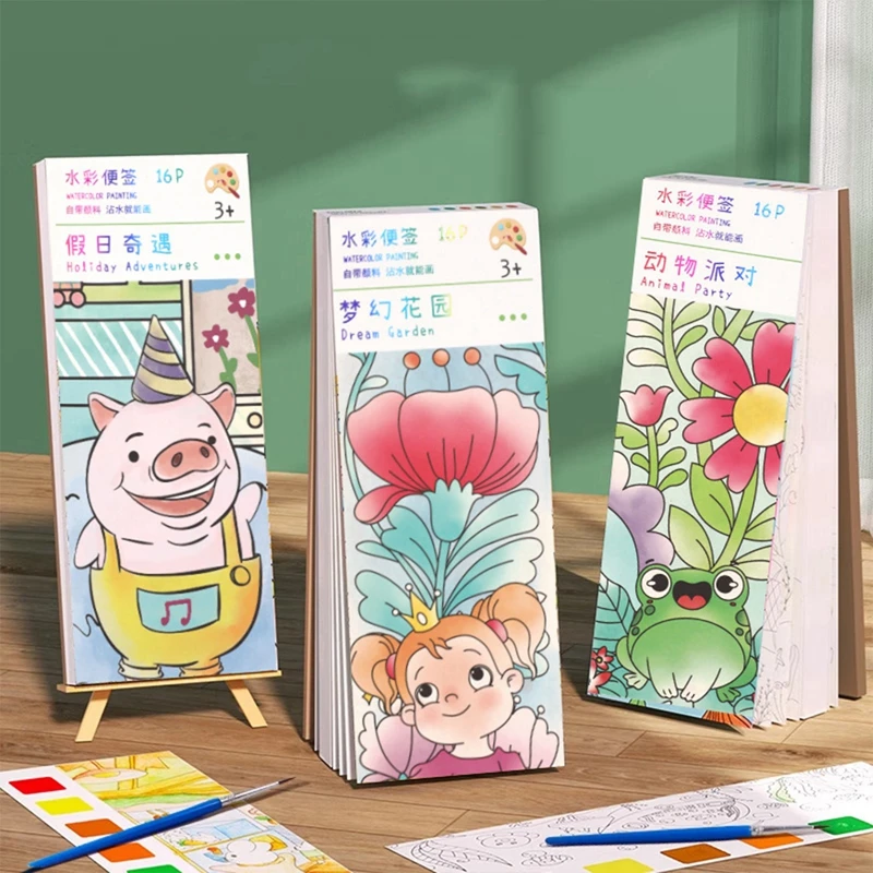 

Kids Portable Watercolor Painting Book Paint With Water Brush Gouache Graffiti Picture Coloring Drawing Pocket Book Gifts