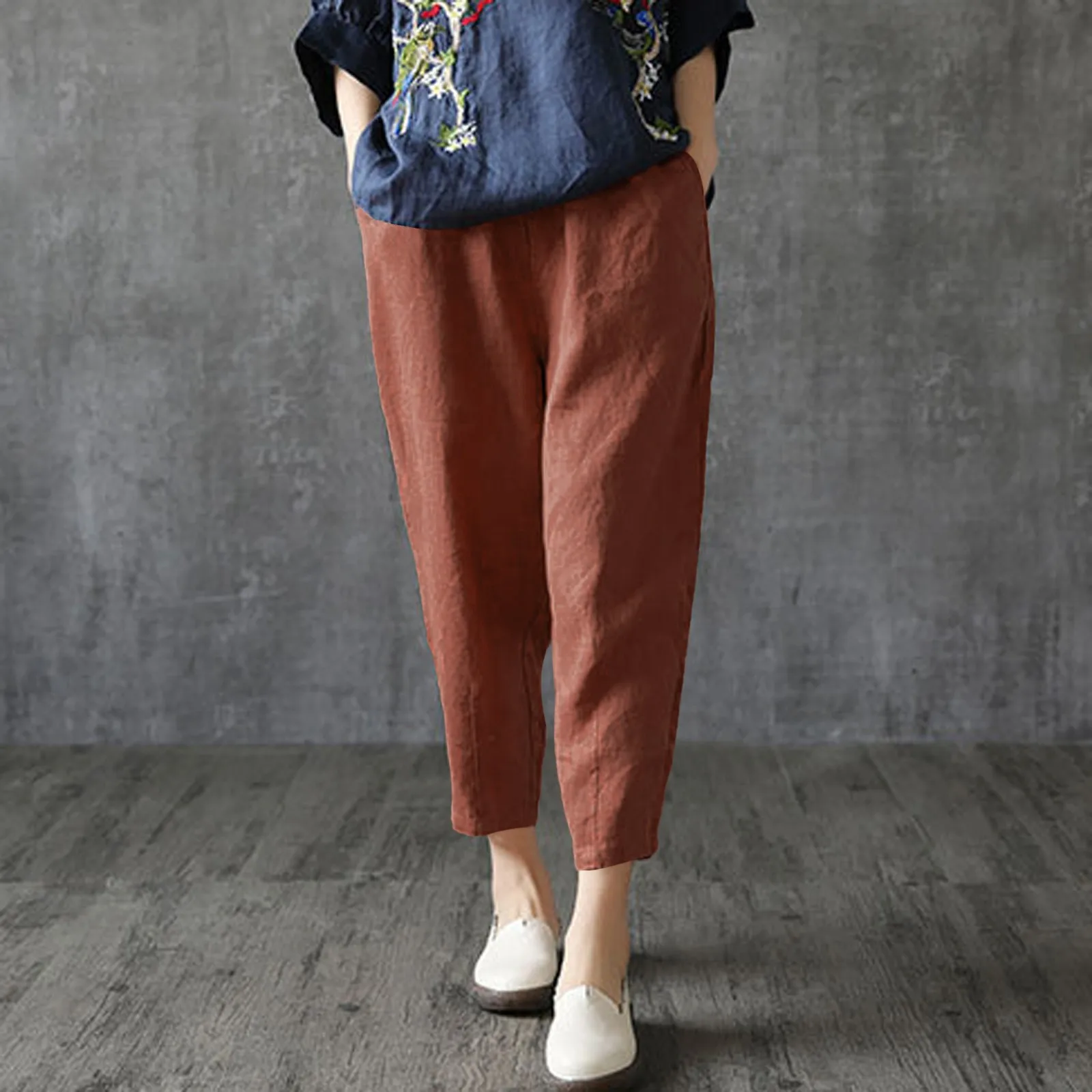 

Casual Pants for Women Summer Ankle-length Loose Wide Leg Elastic High Waist Oversize Black Simple Comfortable Trousers Female