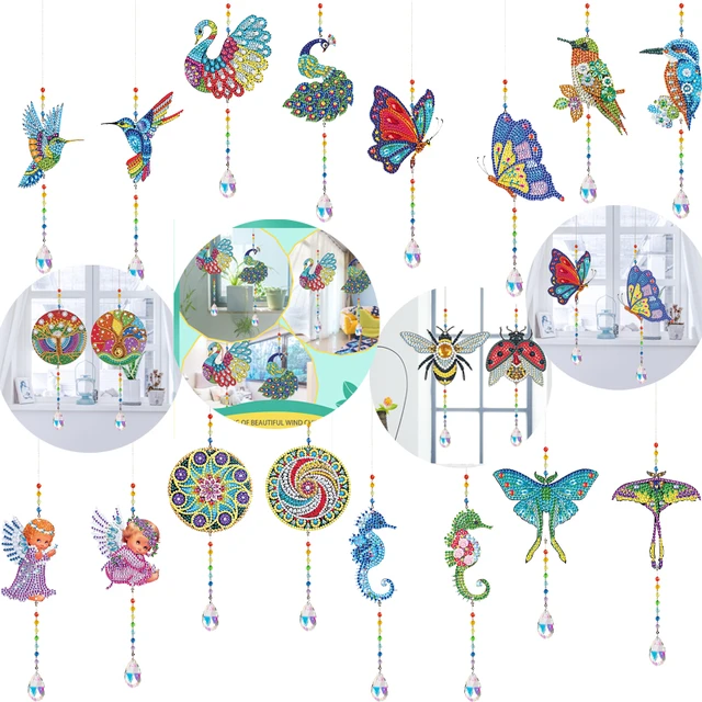 DIY Butterfly Shaped Diamond Painting Wind Chime Pendant Window Park Home  Decor 5D Diamond Mosaic Rhinestone DIY Handmade Art