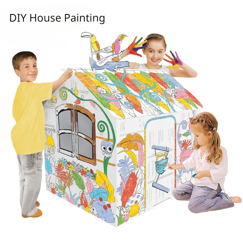

DIY Jungle Graffiti Toy House Paper Tent 3D Paper Drawing Early Education Puzzle Toy Children's Gift