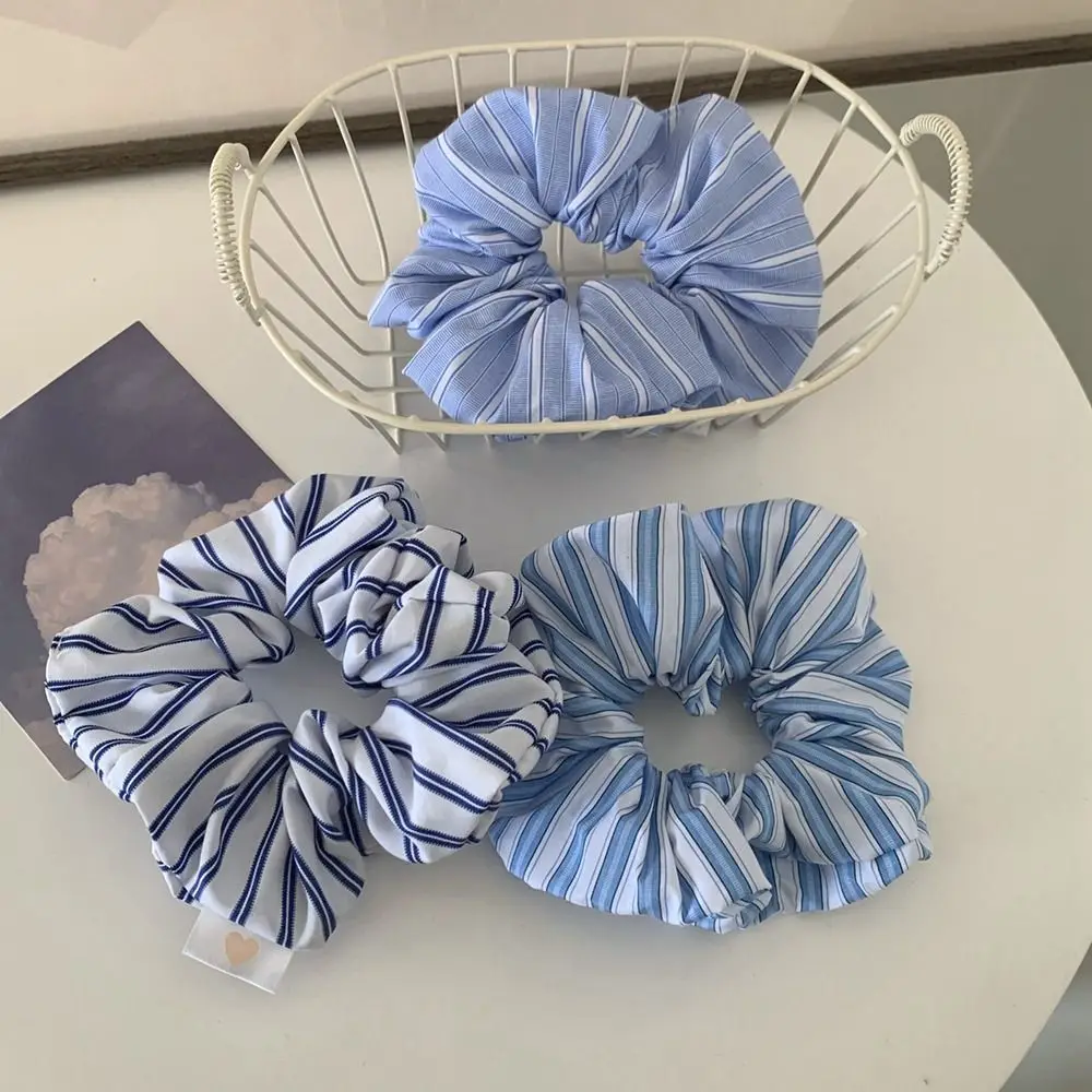 

French Chic Blue White Striped Hair Tie Scrunchies Hair Rope Women Hair Loop Ring Ponytail Braid Headdress Accessories