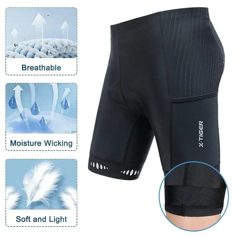 Cycling Shorts X-TIGER Men Cycling Shorts with Back Pocket Gel Padded Breathable MTB Bike Shorts