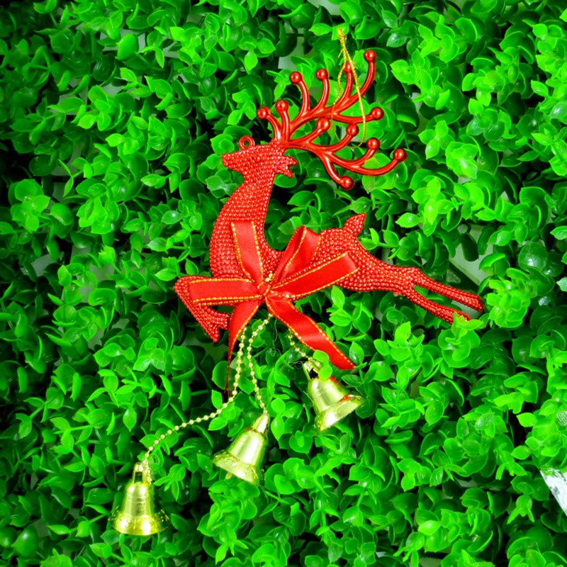 

1Pcs Red Gold Silver Reindeer PVC Elk Christmas Tree Pendant Ornament Cute Deer With Bell DIY Xmas Wedding Party Decor Kids Gift