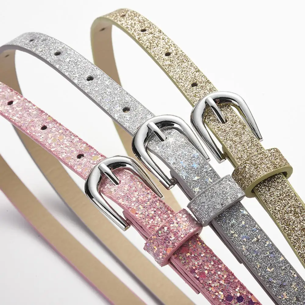 Kids Belt Multi Holes Design Adjustable Length Waistband Jeans Dress Faux Leather Belt Sequin Decorated Belts Accessory