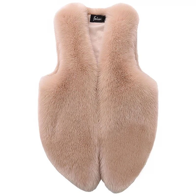 Autumn and Winter 2021 New Imitation Fur Vest Plush Rex Rabbit Hair Short Fashion Waistcoat Women and Girls Leisure  PinK white puffer Coats & Jackets