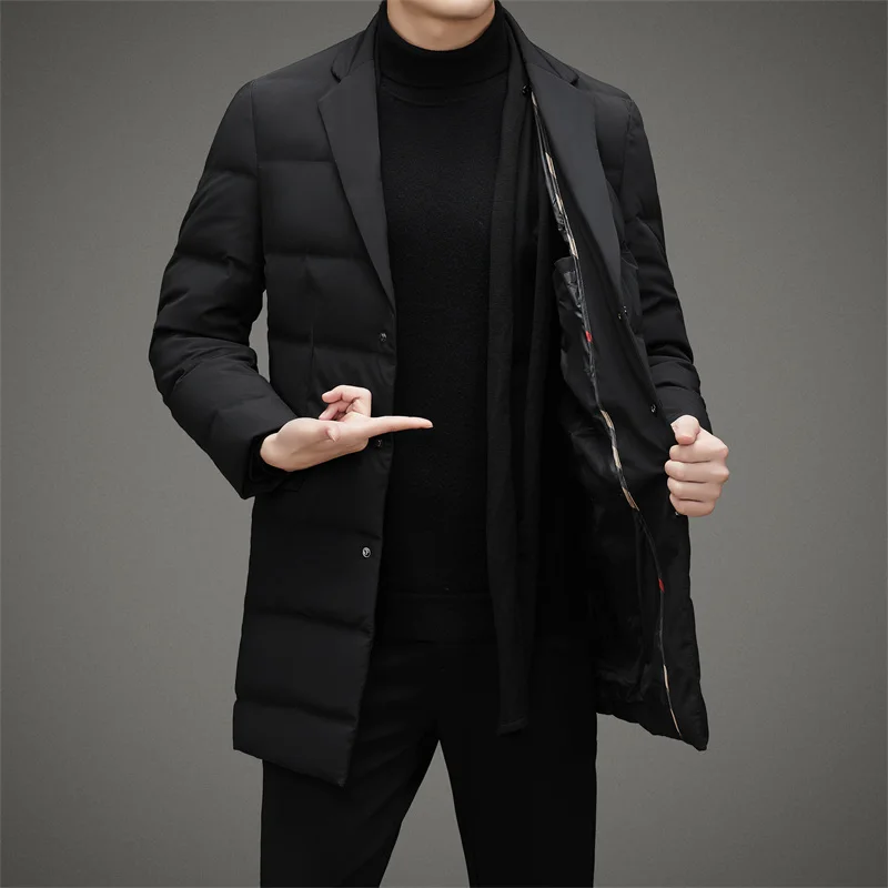Men's Mid-Length Business Casual Suit down Jacket Scarf Collar Winter