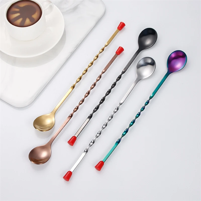 Long Handle Stainless Steel Spiral Cocktail Spoon Drink Stirrers Metal Wine Muddler Scoops Bartender Mixing Tool Bar Accessories
