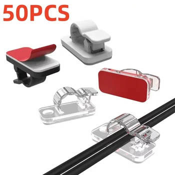 50/20/10PCS USB Cable Organizer คลิปลวด Winder ผู้ถือหูฟังเมาส์สายไฟคลิป Protector Management ตะขอกาวโต๊ะ CLAMP 1