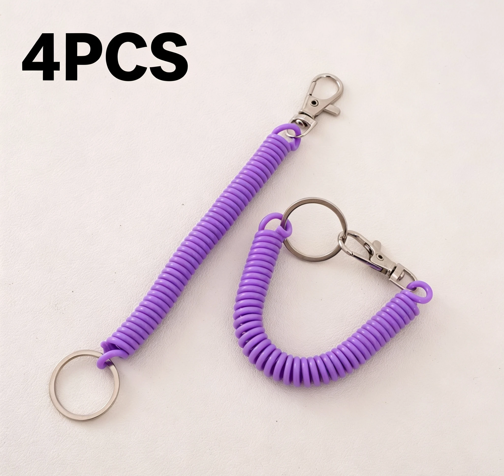 4-Piece Retractable Coil Keychain Set with Lobster Clasp