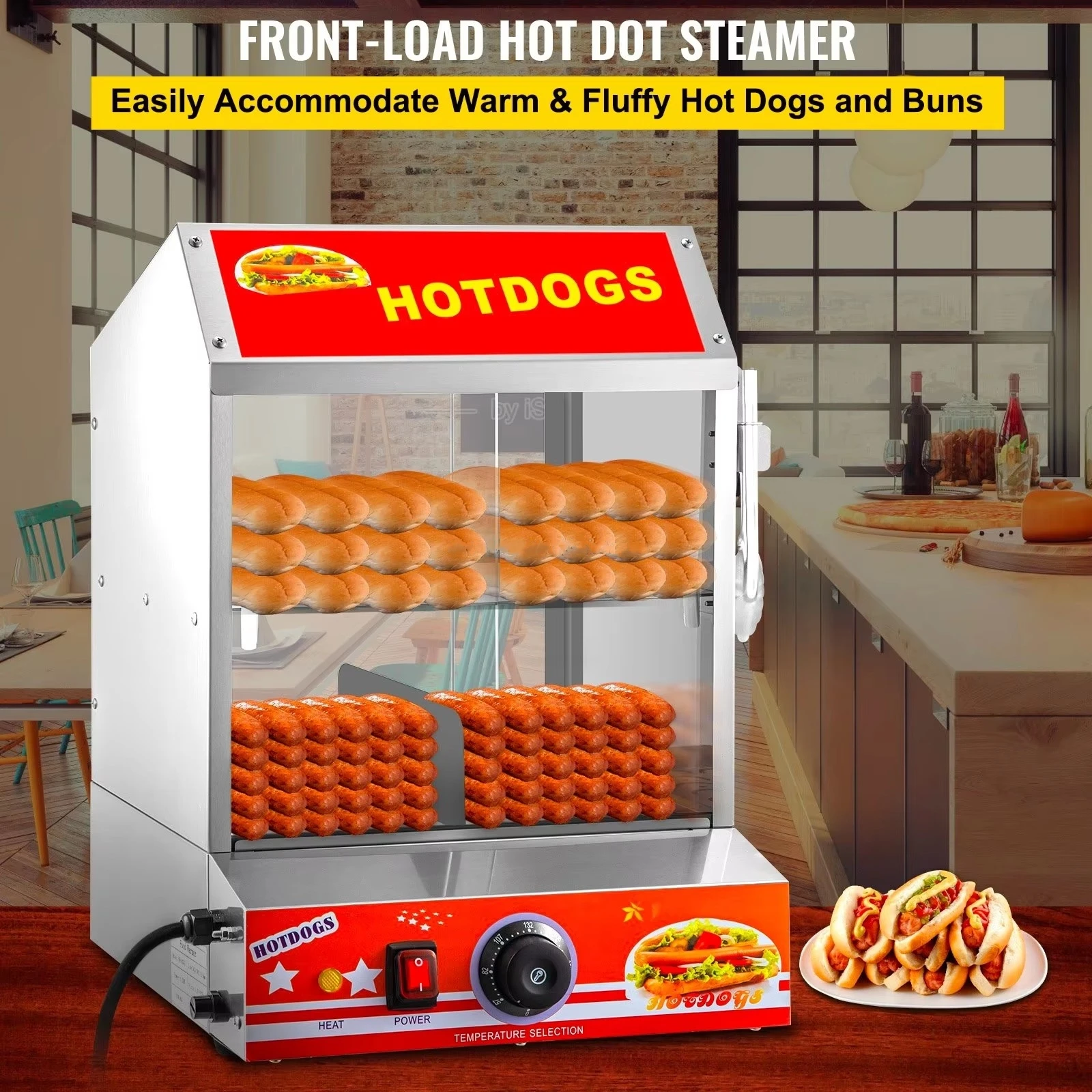 27L 2 Tiers Hot Dog Steamer With Temperature Control Stainless Steel Electric Bun Warmer For Hot Dogs&Buns For Cinema