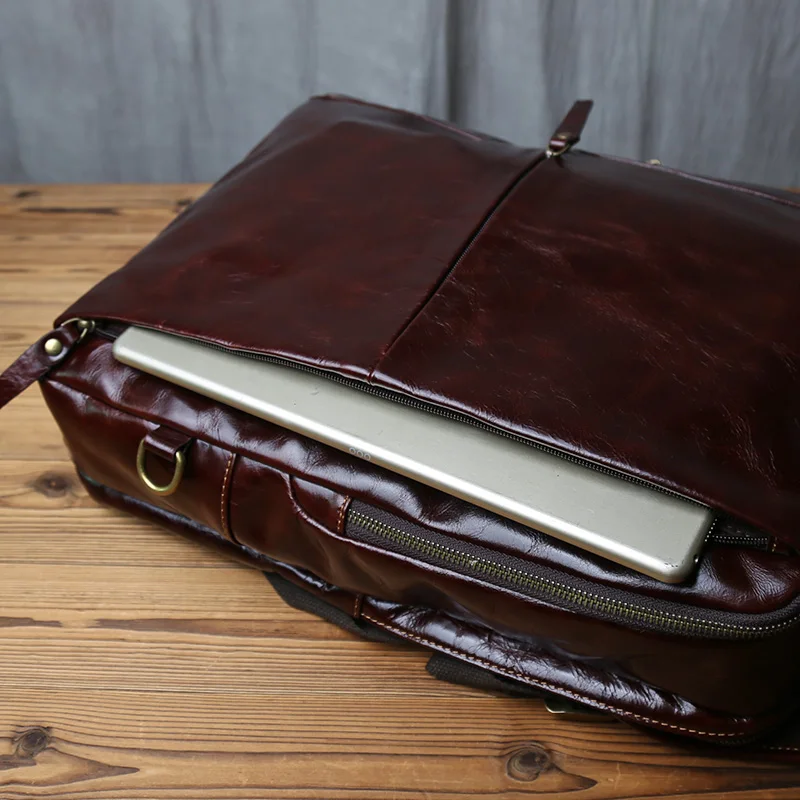 NZPJ Men's Vintage  Genuine Leather Backpack Top Layer Cowhide Large Capacity Casual Travel Bag Suitable For 17 Inch Laptops