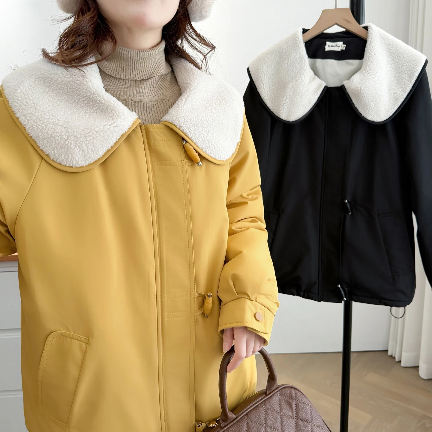 XXXXL Fashion Plus Size Women's Parkas Winter New Fleece Large Lapel Padded Jacket Warm Zipper Coat 554