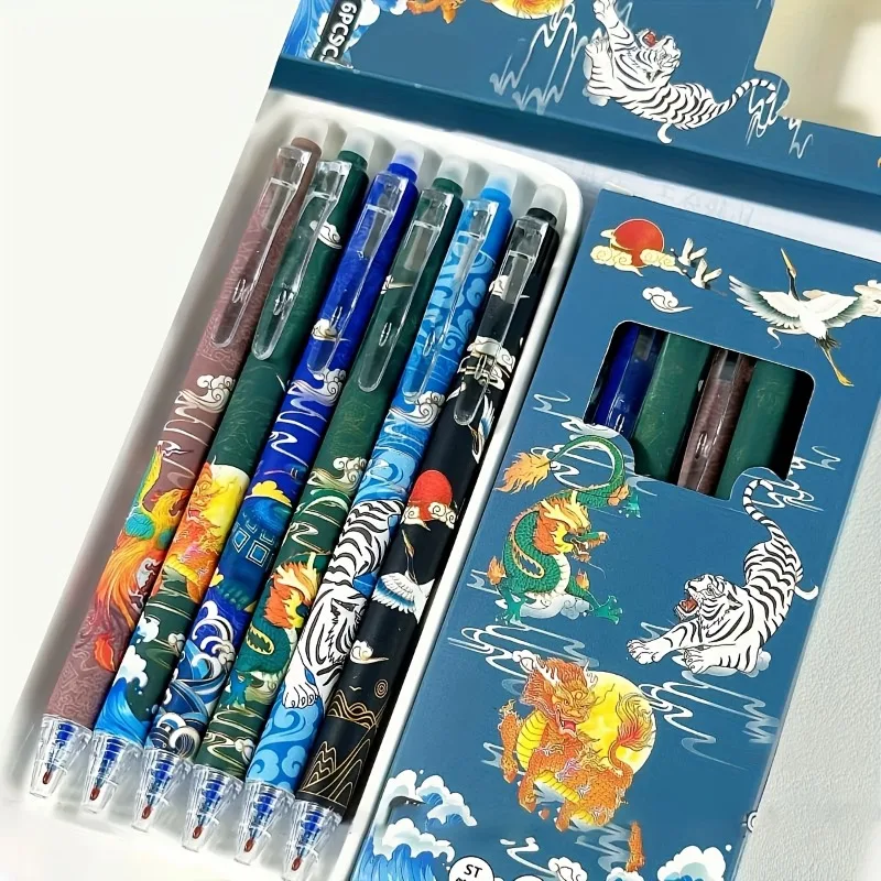 27pcs/set Chinese Mythological Elements with A Neutral Pen Tip of 0.5mm, Black/blue Color Ink, Smooth and Fast Drying Writing