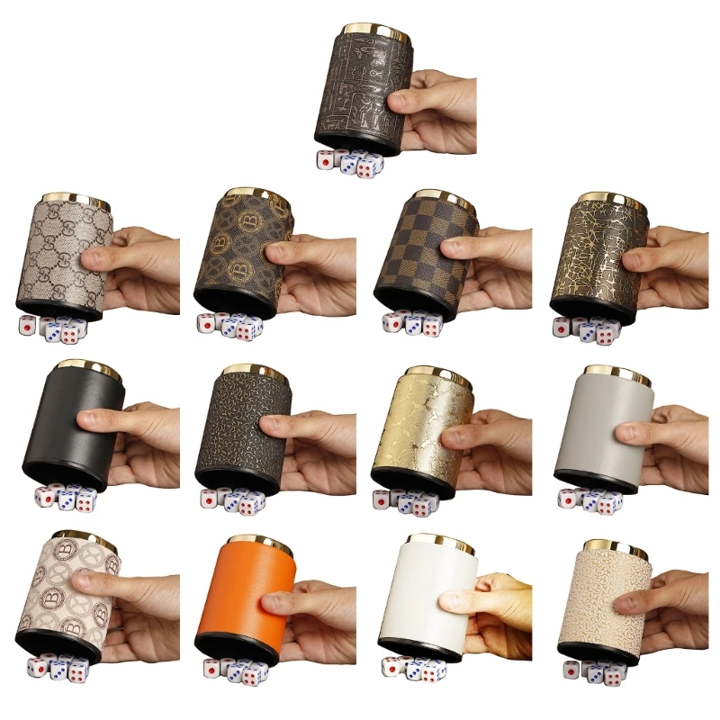 

Контейнер для встряхивания кубиков с 6 кубиками для настольной игры, Кубок из искусственной кожи 094C